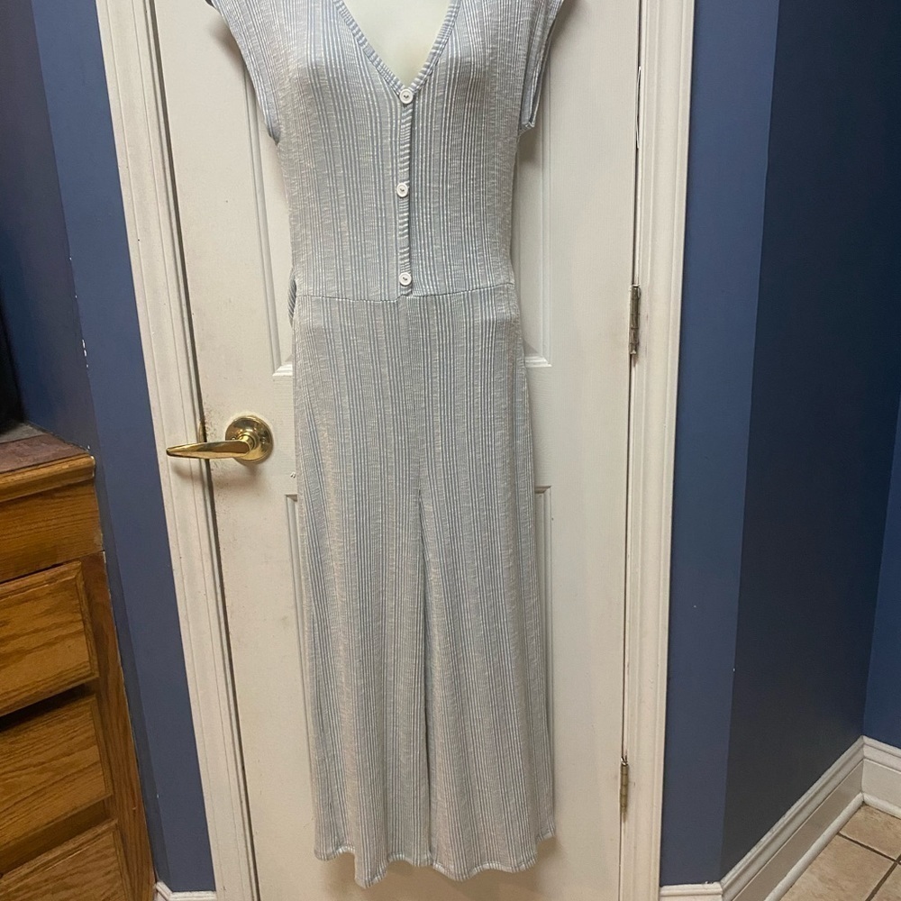 Caution To The Wind Geo Stripe Comfy Stretchy romper Jumpsuit Ankle Capri M.